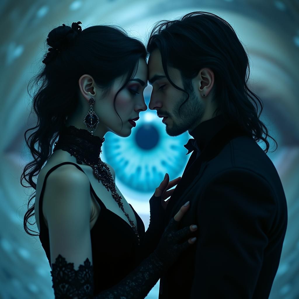 Gothic Vampire Romance with Blue Eye Double Exposure