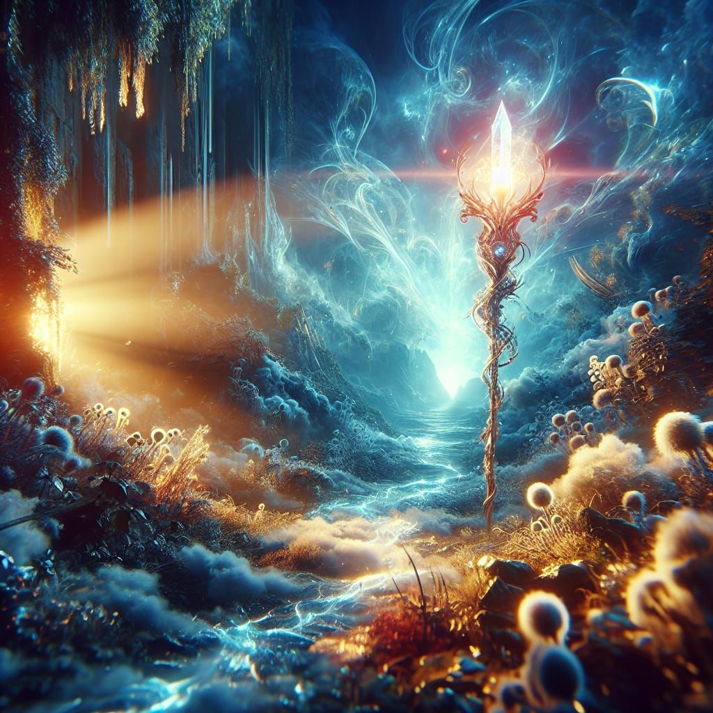 Mystic Staff Weapon Illuminates Fantasy Landscape