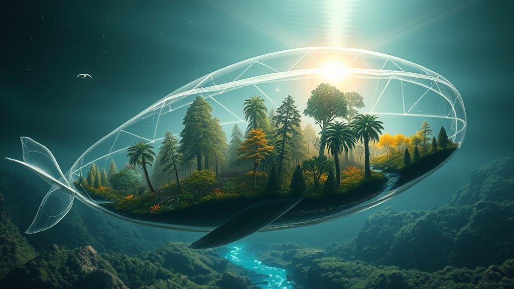 Living Landscape Inside a Sky-Whale in Photorealistic Style