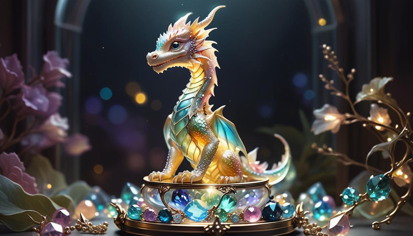 Baby Dragon in Jewelry Box: Whimsical Fantasy Art