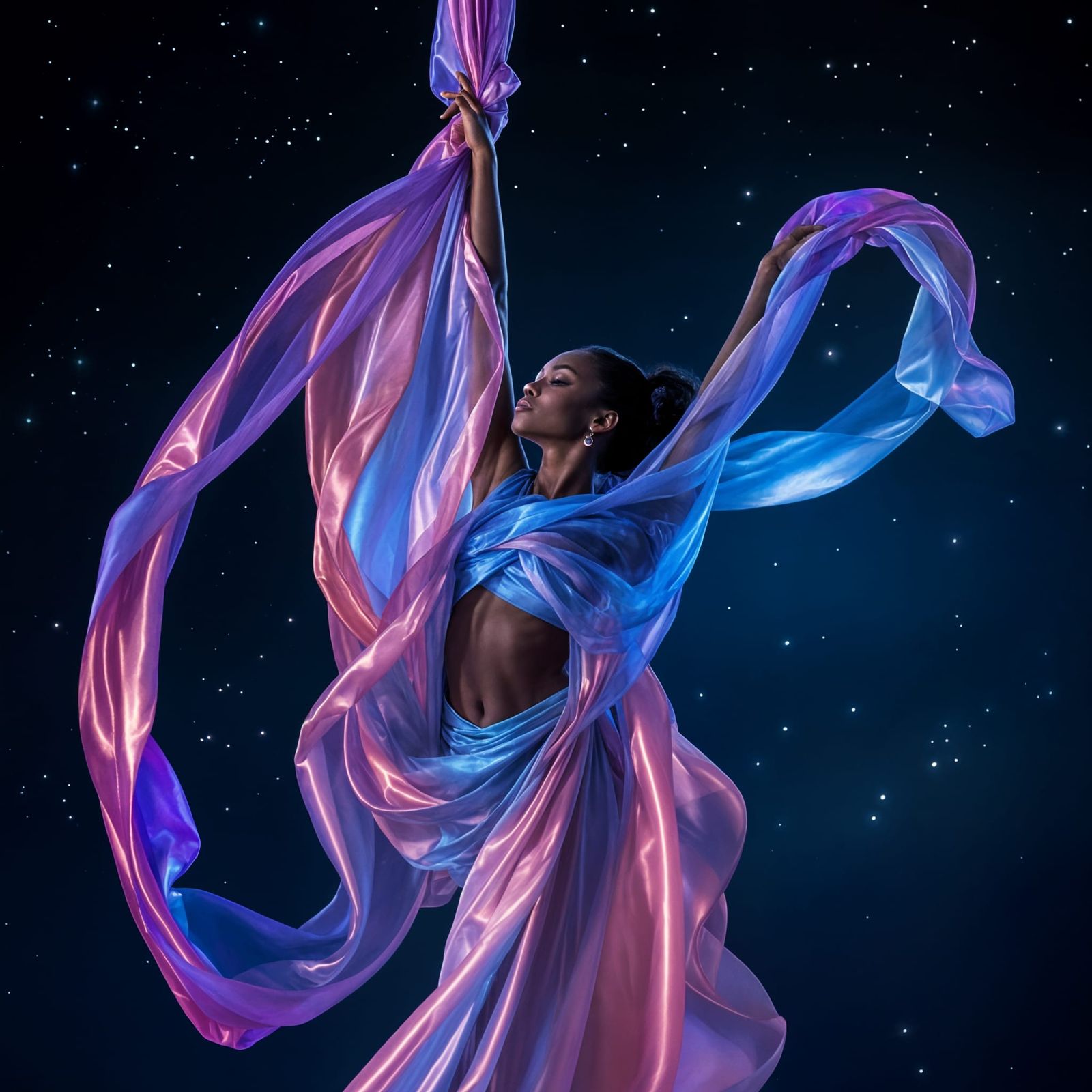 Aerial Silk Dancer in Starry Sky