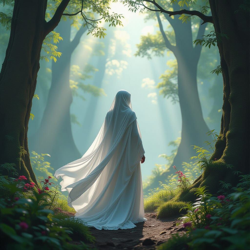 Ethereal Woman at Forest Edge in Hyper-Detailed Style