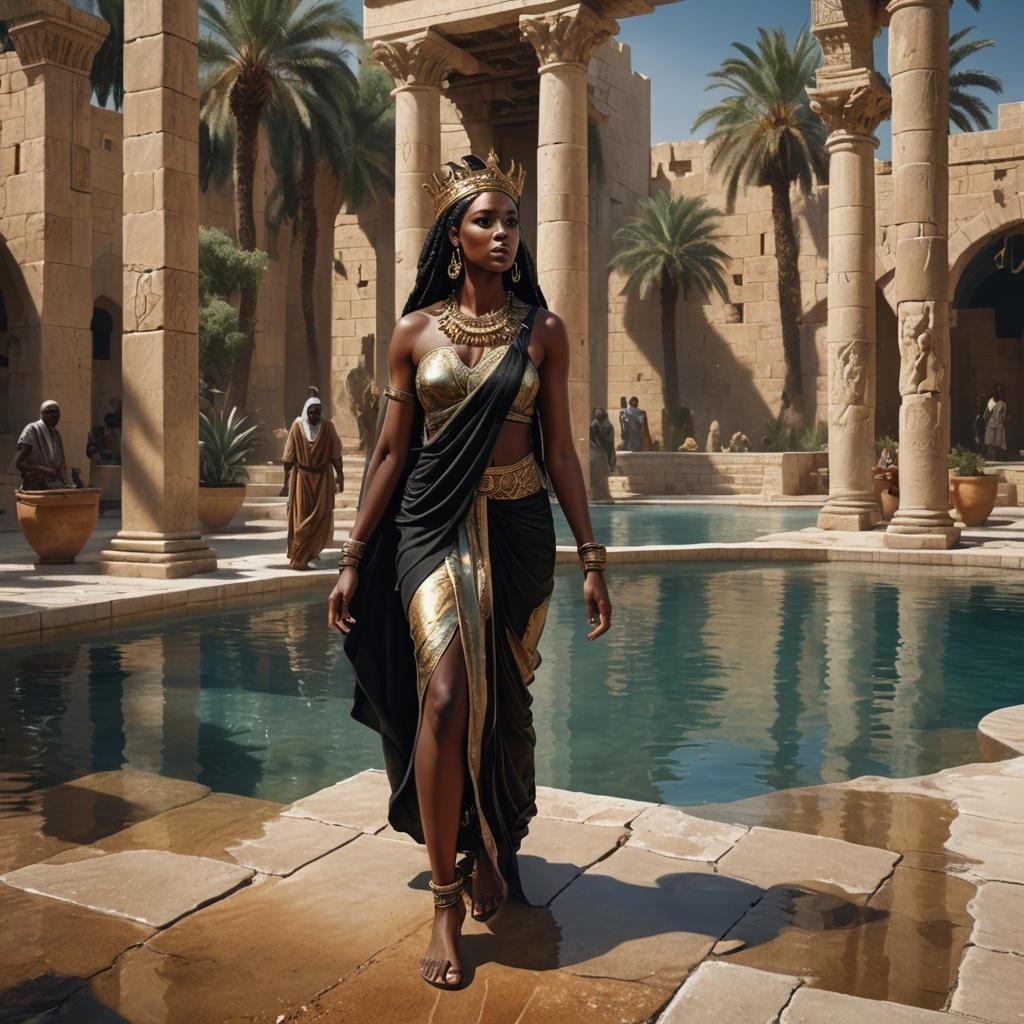 Nubian Goddess and Jesus at Siloam: Detailed Matte Painting