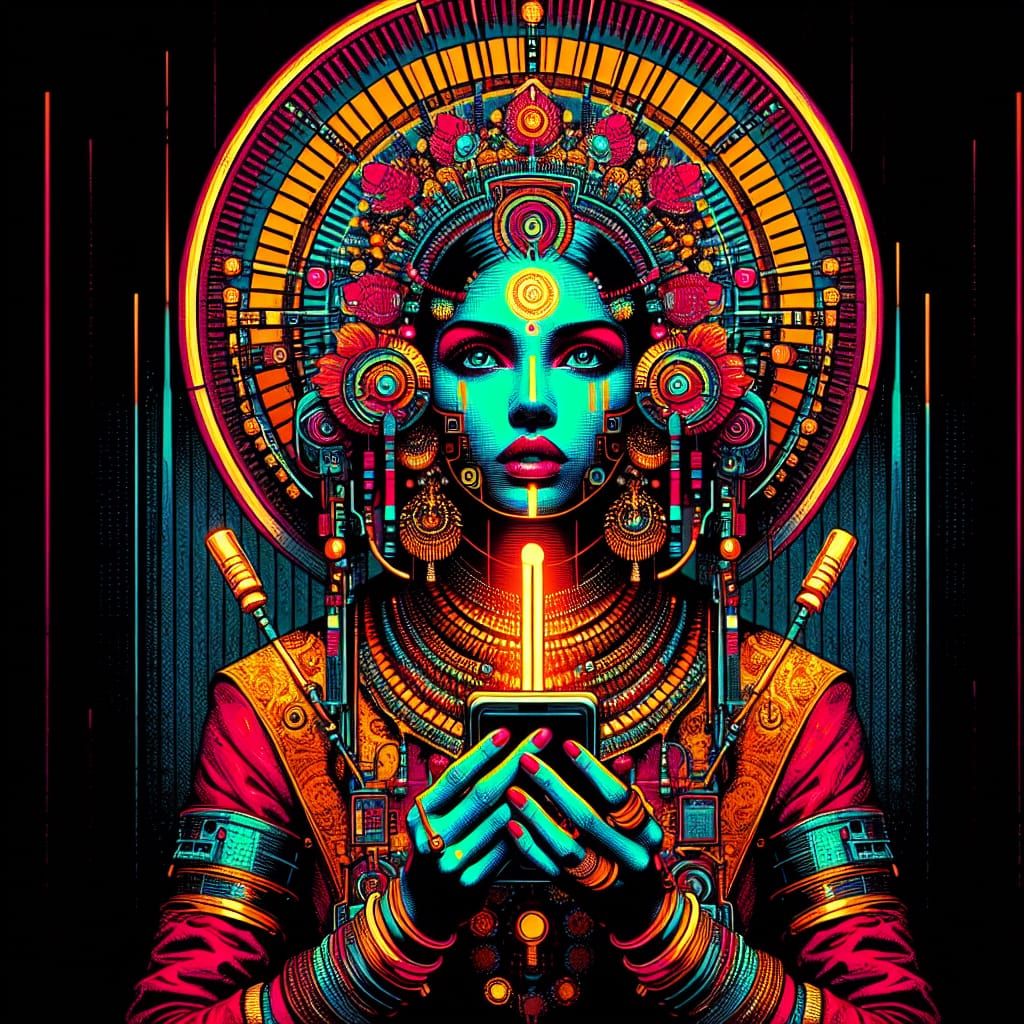 Cyberpunk Portrait with Artificial Halo