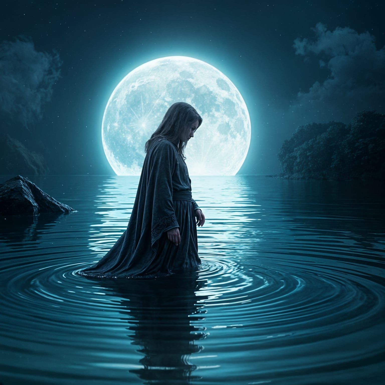 Luminous Reflections Under Midnight's Glow