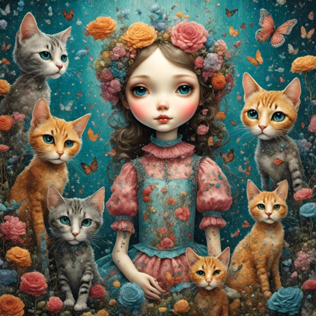 Hyperrealistic Blythe Doll Plays with Cats