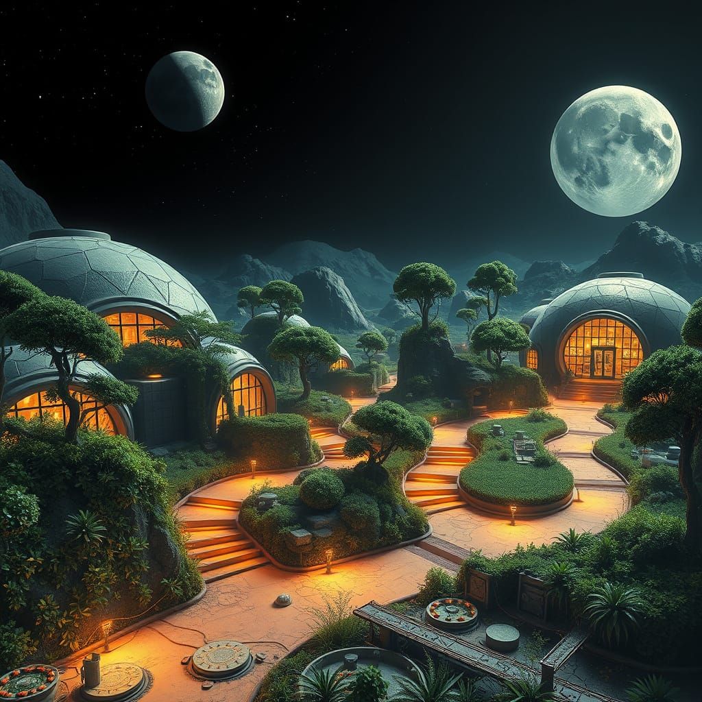 Lunar Solarpunk Oasis: Geodesic Gardens and Futuristic Harve...