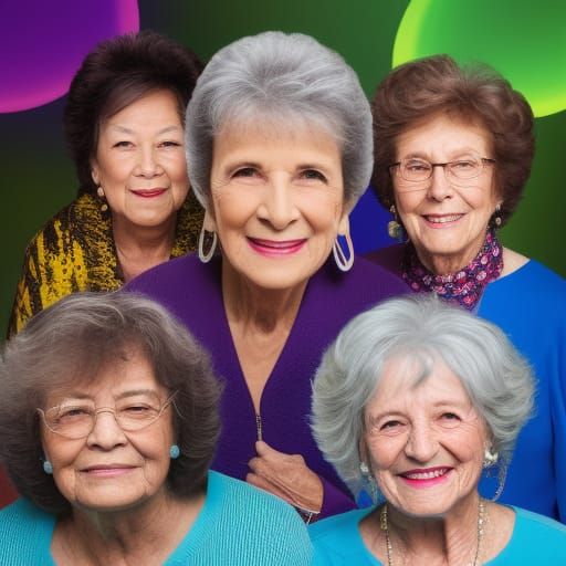 Hyperrealistic Portrait of Smiling Elderly Woman in Splash A...