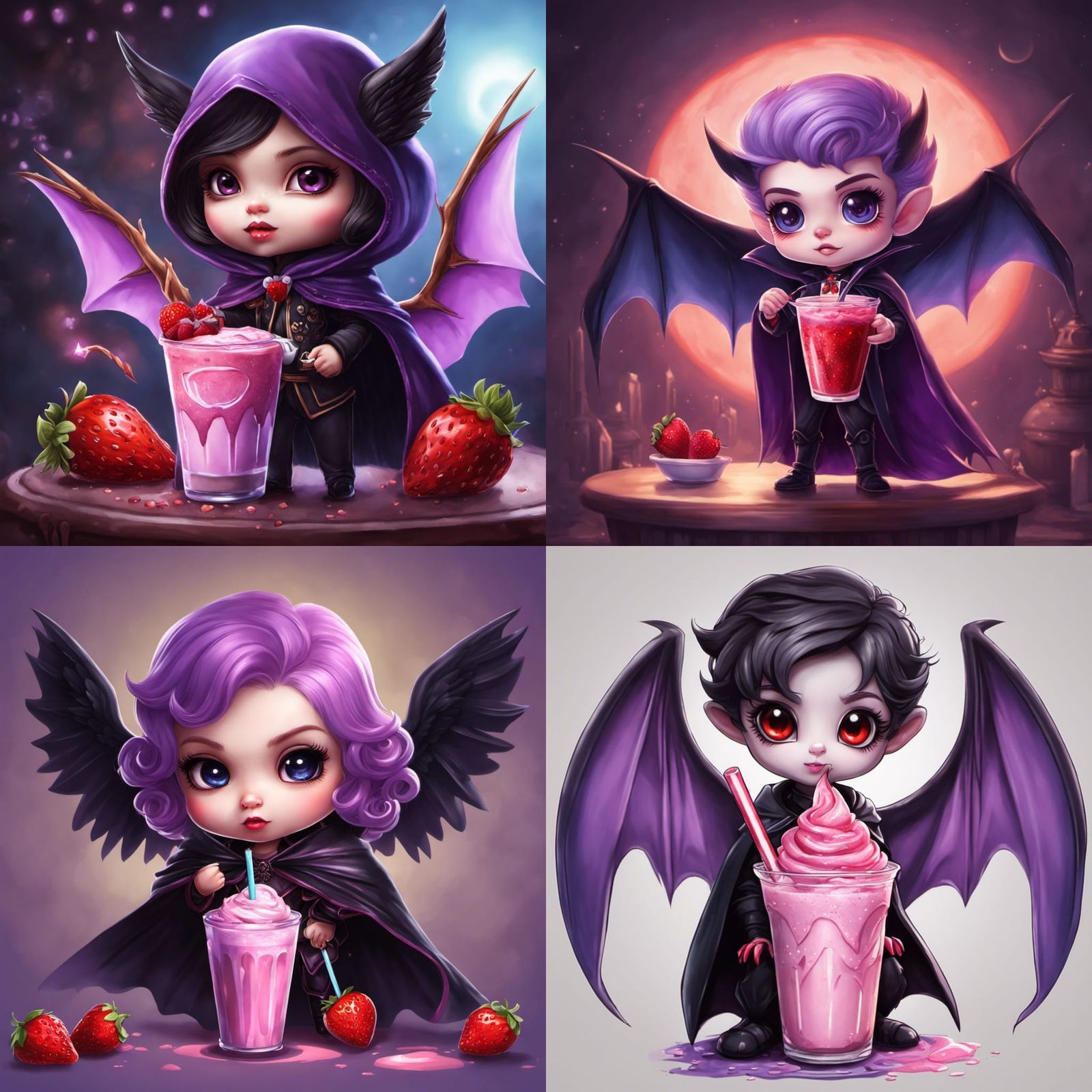 Chibi Vampire with Purple Cape and Milkshake