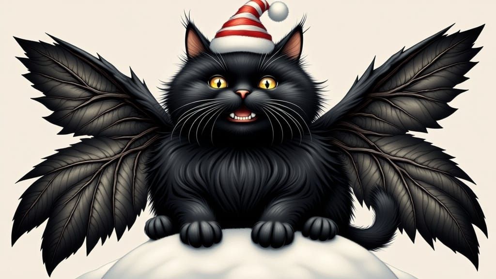 Chibi Anime Cat Soars Through Whimsical Winter Wonderland