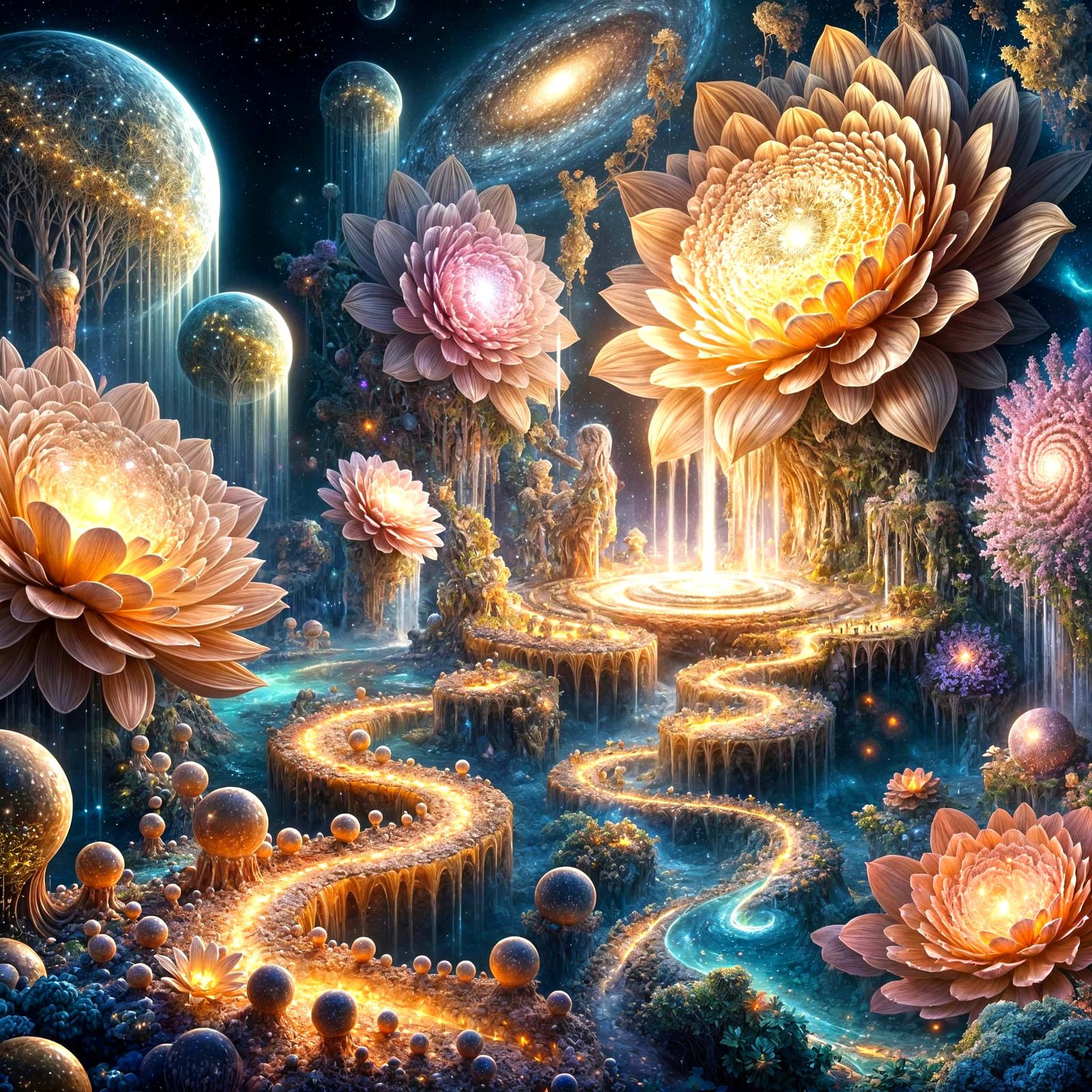 Bioluminescent Flowers Bloom in Cosmic Garden