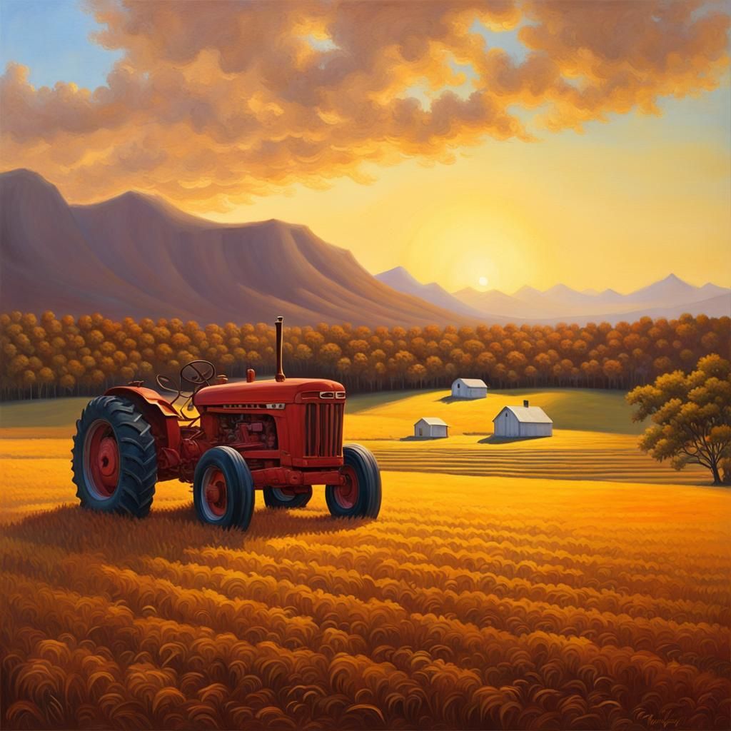 Tractor on Hawaiian Farm in Hudson River Style