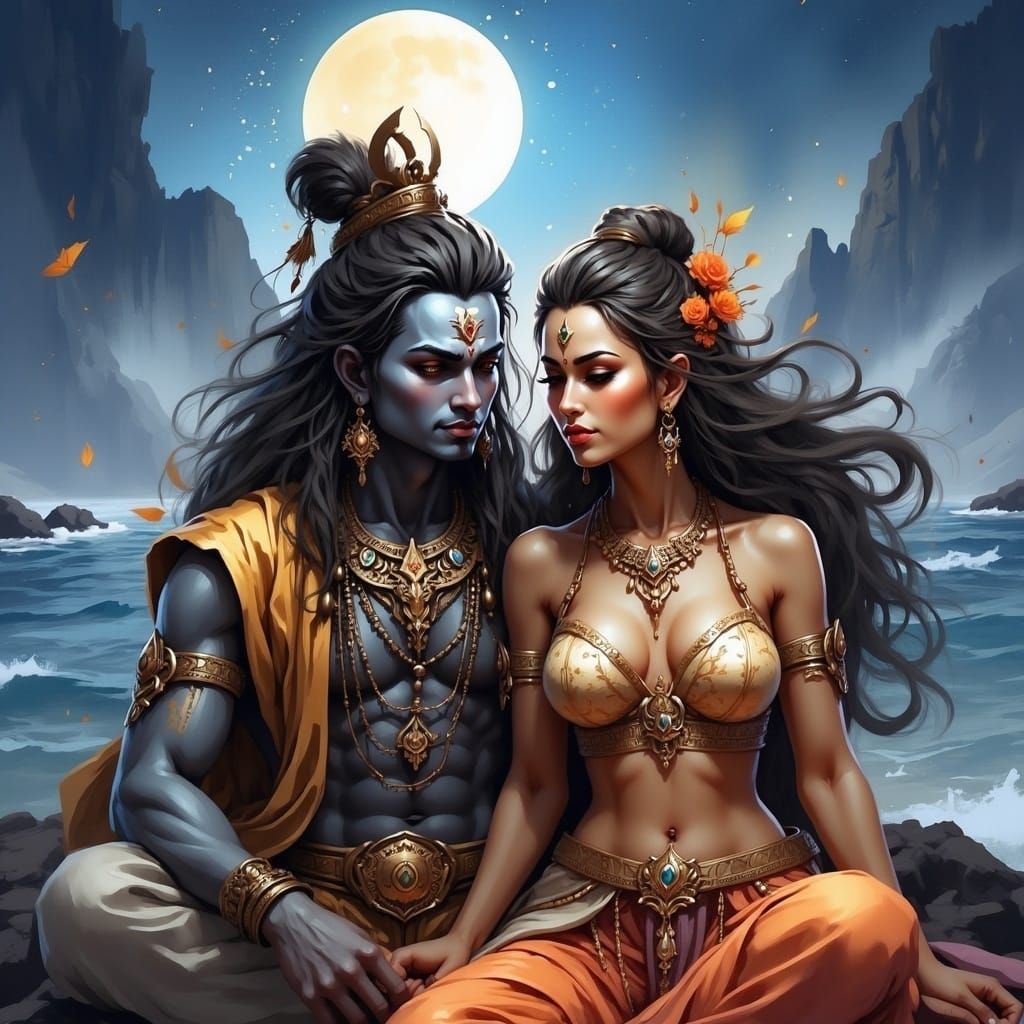 Shiva and Shakti in Dreamlike Himalayan Landscape