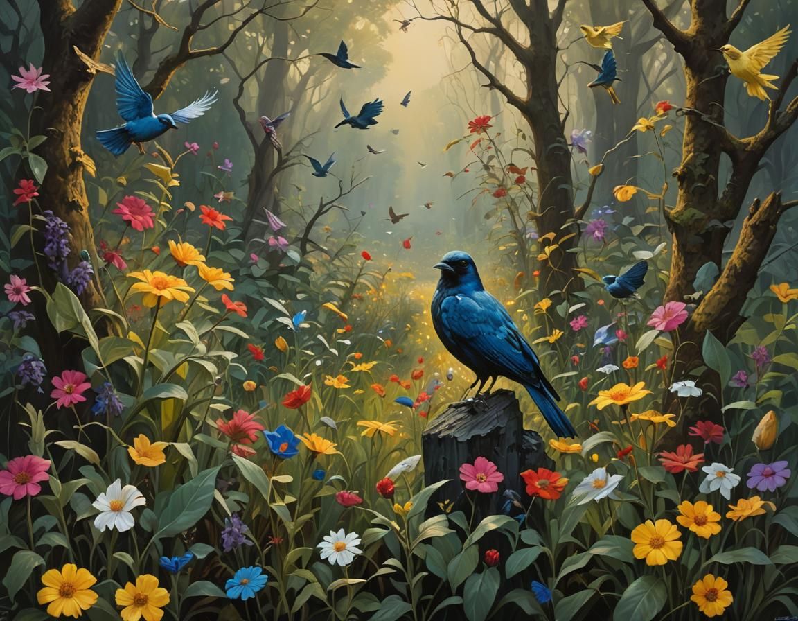 Silver Girl in Golden Garden: Greg Rutkowski Style