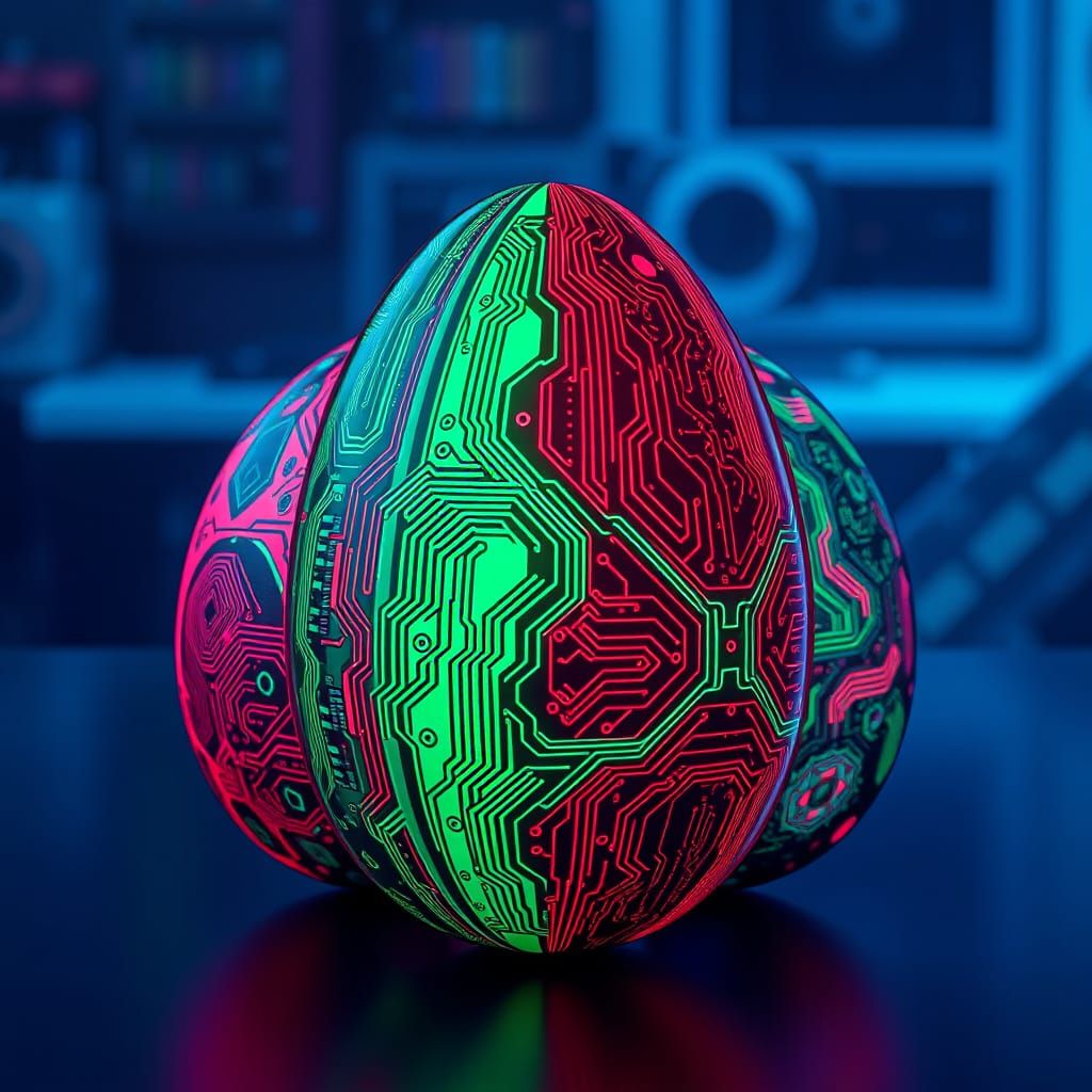 Futuristic 3D Circuitry Art in Vibrant Synthwave Colors