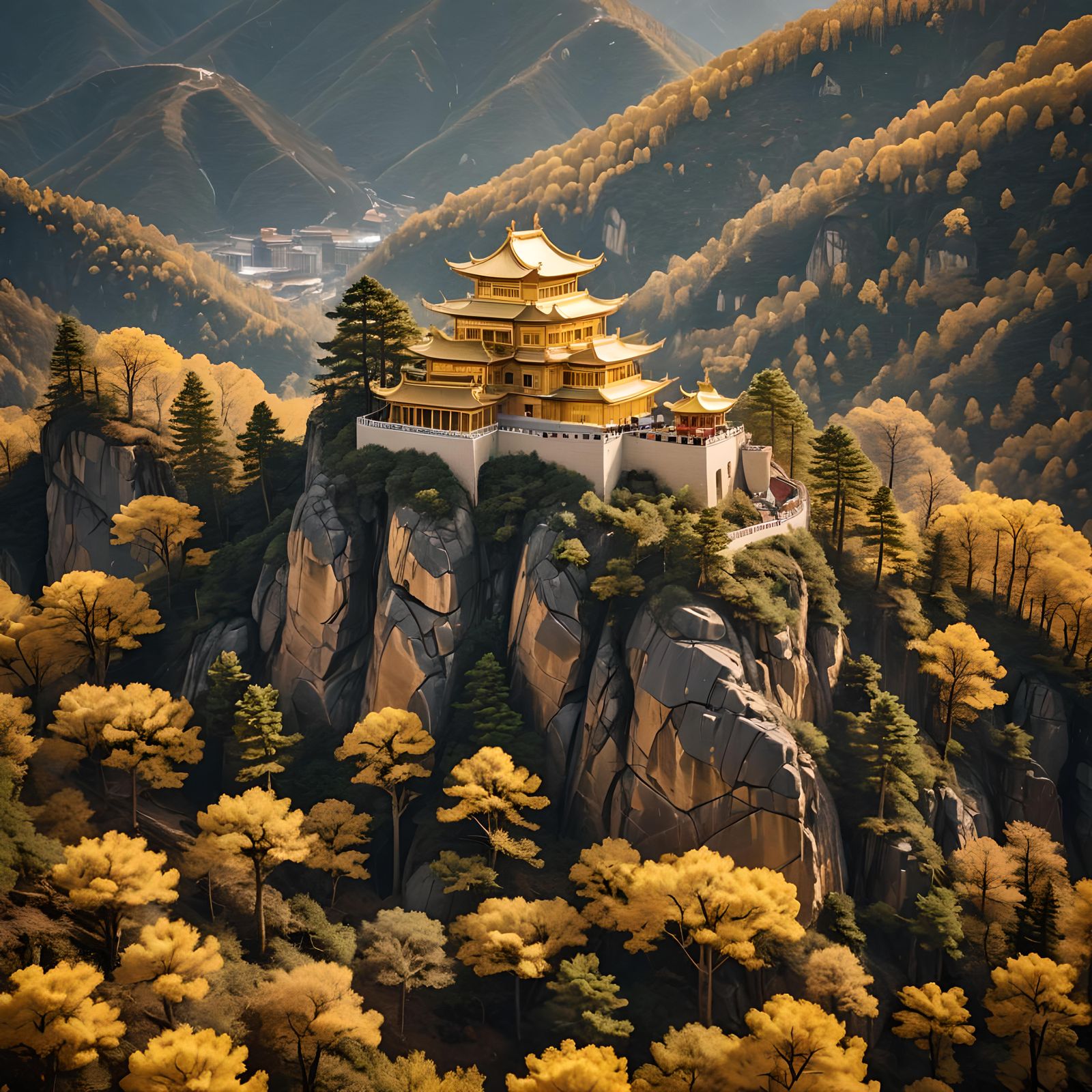 Golden Dessert Palace Atop Chinese Mountain