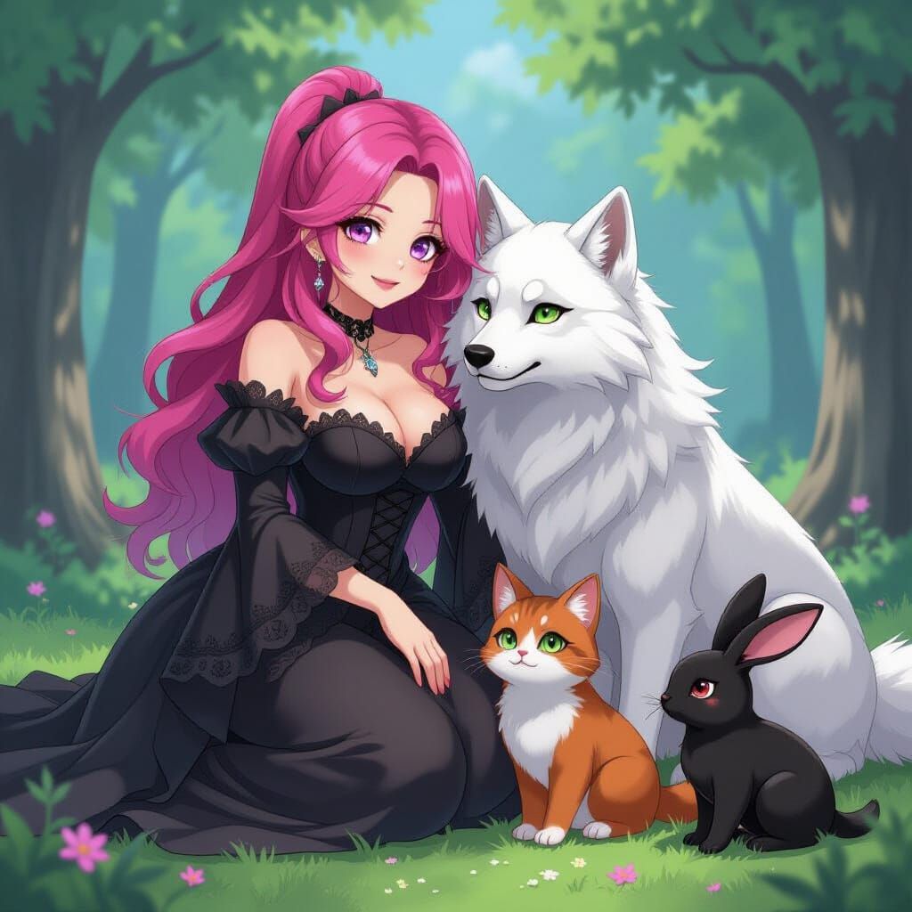 Gothic Anime Style Characters in a Garden