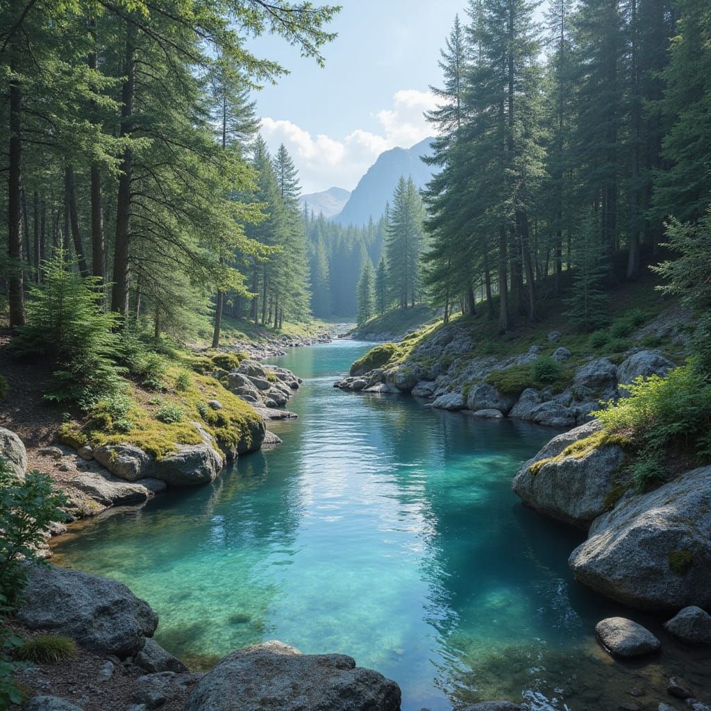 Hidden Jewel Spring in Cold Forest, Fantasy Painting