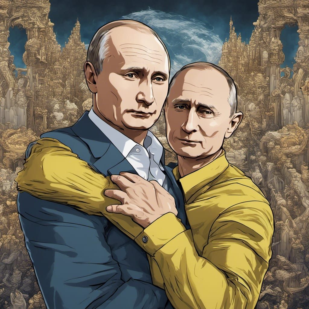 Putin and Zelensky Hug in Manga Style