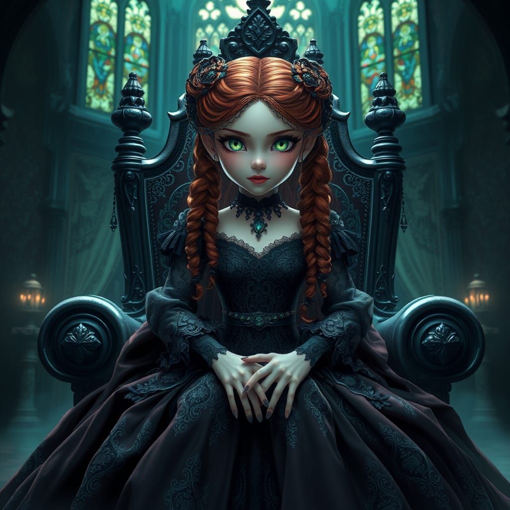 Gothic Princess on Throne: Detailed Digital Art
