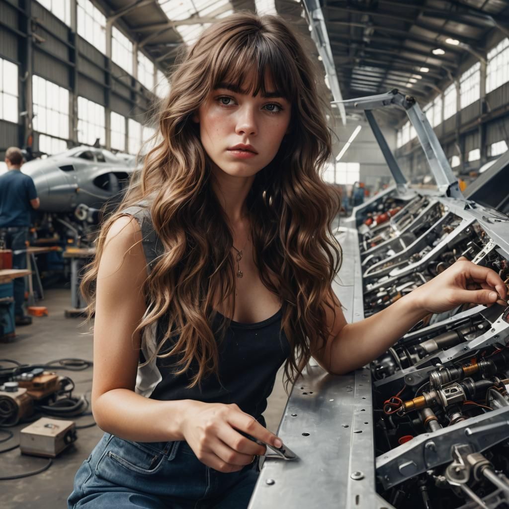 Female Mechanic Repairs Futuristic Aircraft: Photorealistic ...