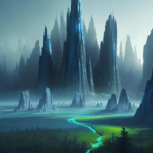 Alien World: Crystal Spires and Glowing Forests