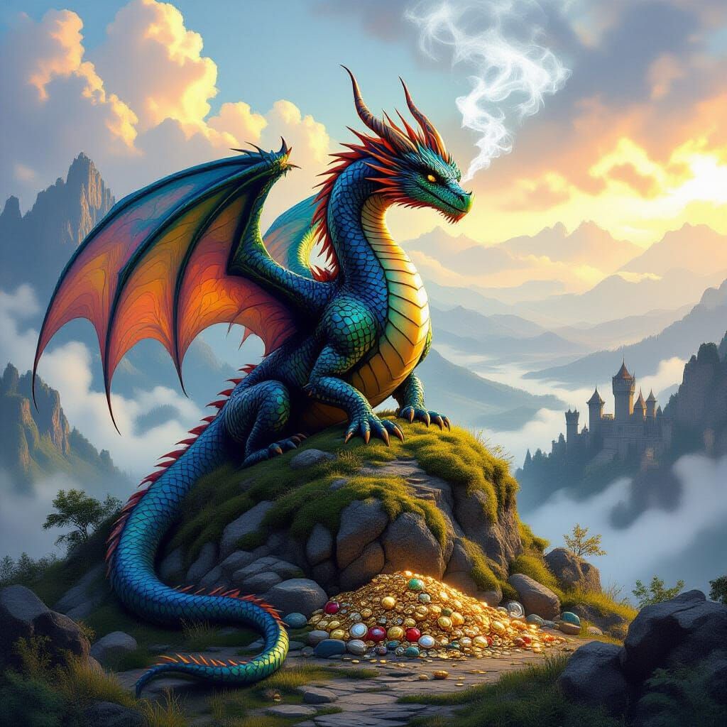 Majestic Dragon Over Misty Valley Digital Painting