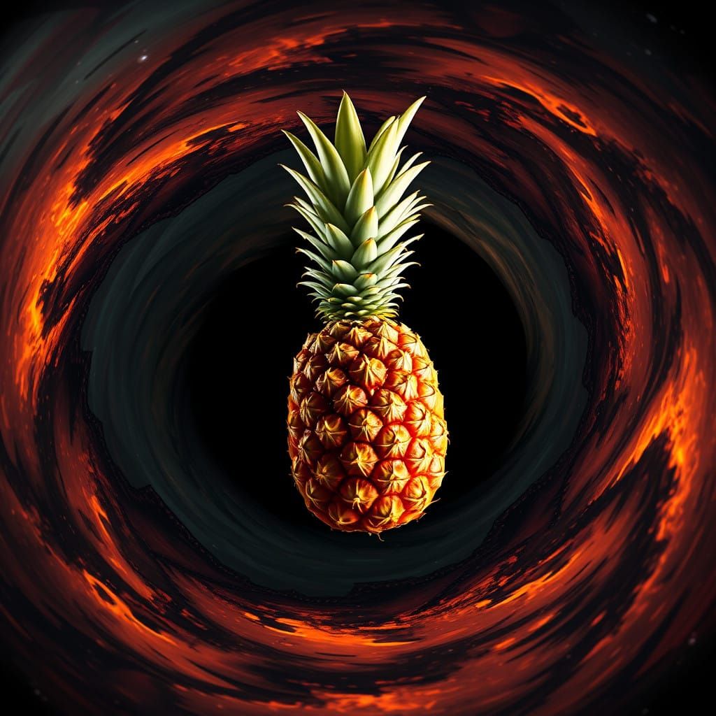 Surreal Pineapple Dances with Swirling Black Hole