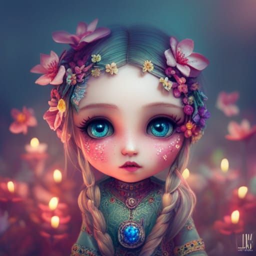 Dreamy Flower Doll in Hyperdetailed Fantasy Art