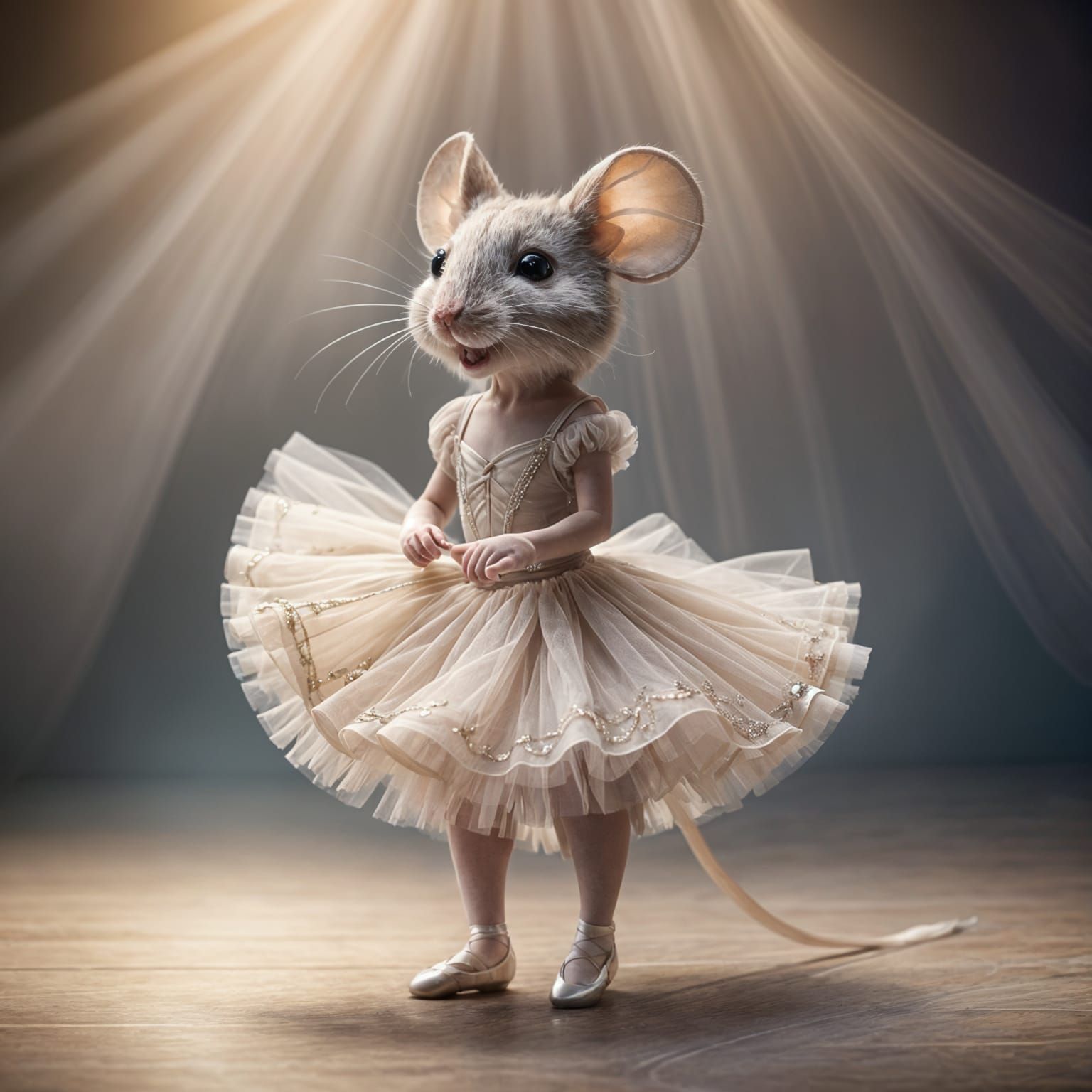 Elegant Ballerina Mouse in Flowing Tulle Dress