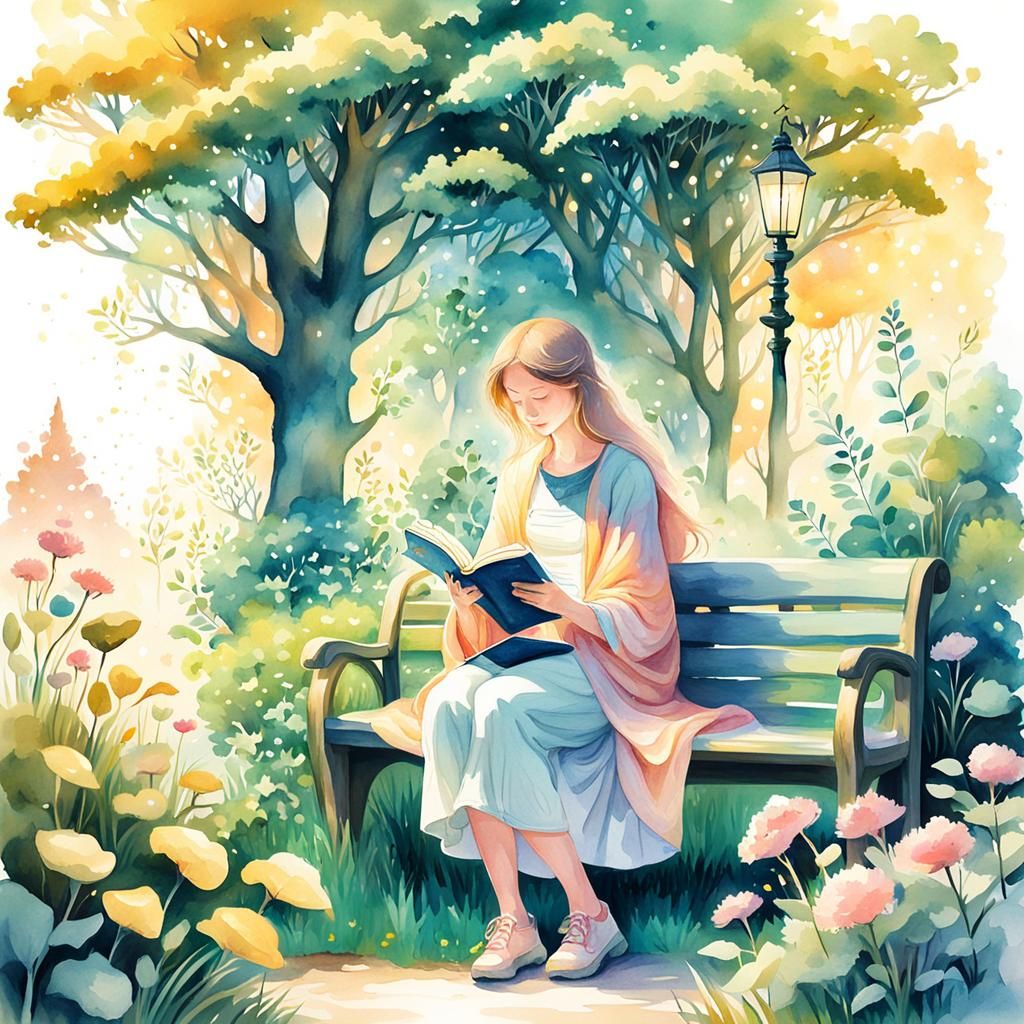 Enchanting Mythical Garden Scene in Watercolor Style