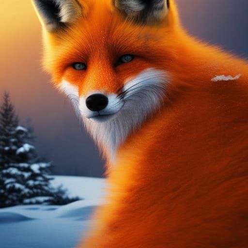 Colorful Fox in Winter Sunset