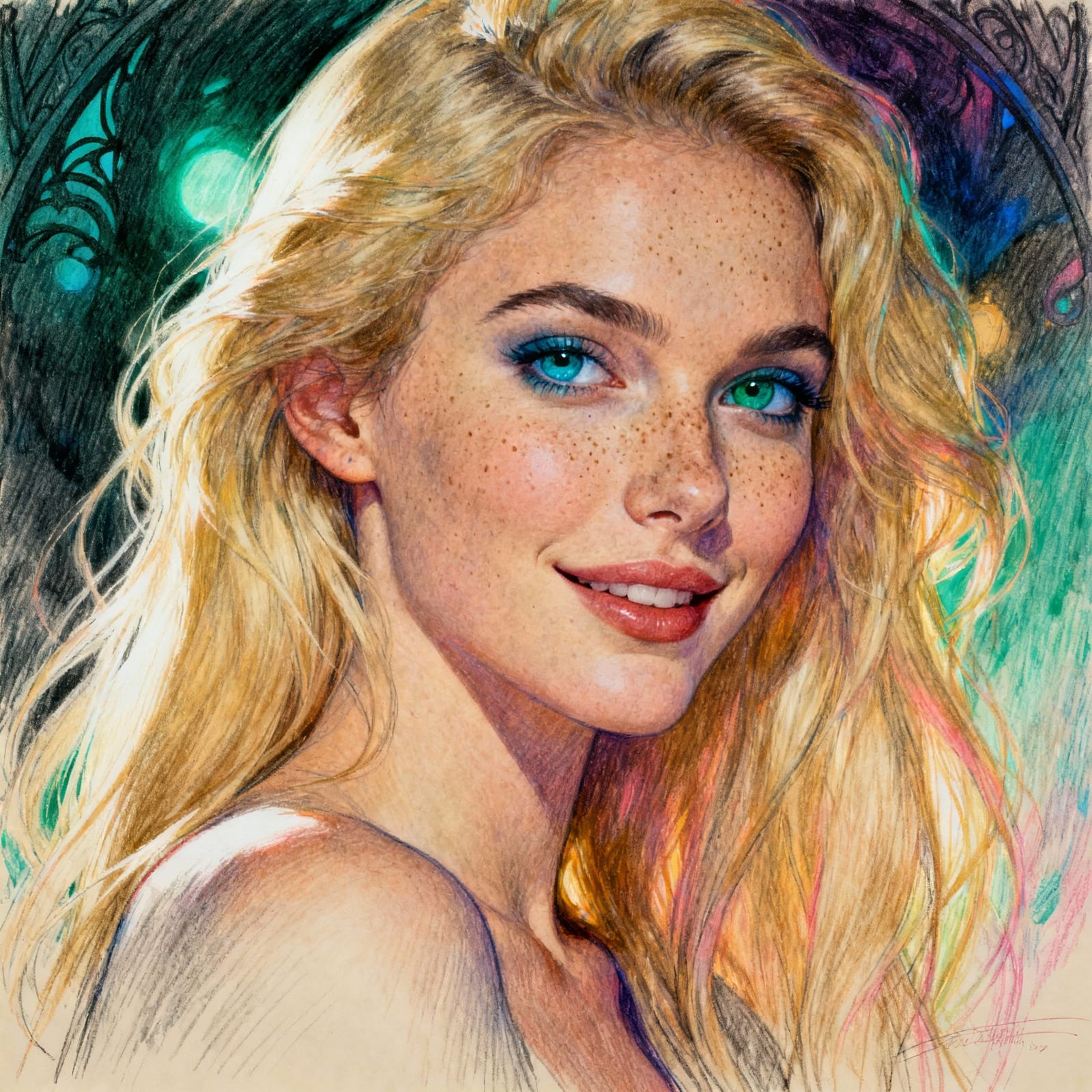 Beautiful Woman Portrait in Pencil Sketch Style