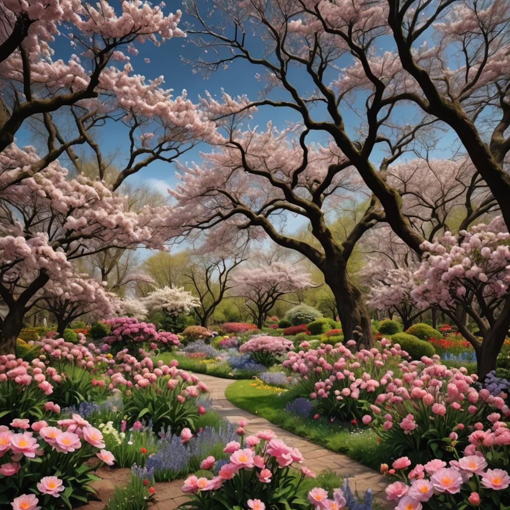 Blooming Flower Garden in a Hyperrealistic Style