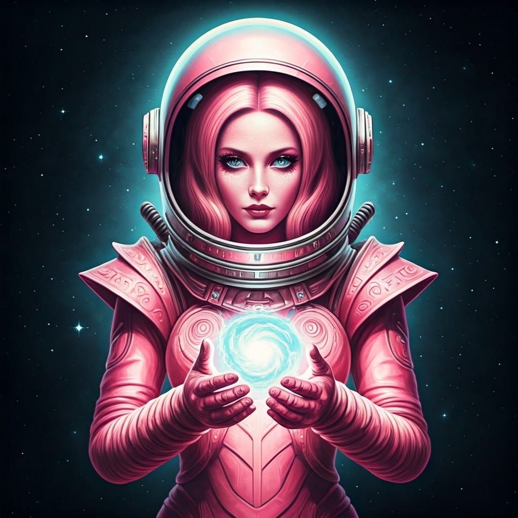 Cosmic Alien Woman in Retrowave Space Suit