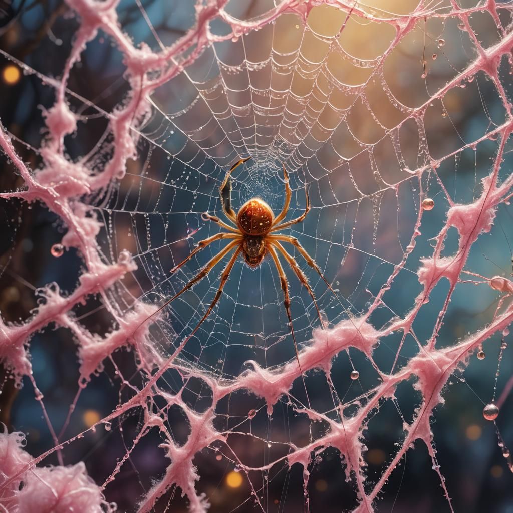 Spider Web with Fairy Floss: Surreal Digital Art