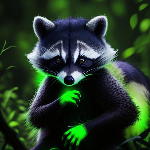 Glowing Green Raccoon: A Bioluminescent Creature