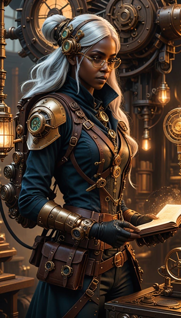 Steampunk Artificer with Mechanical Spellbook Drone