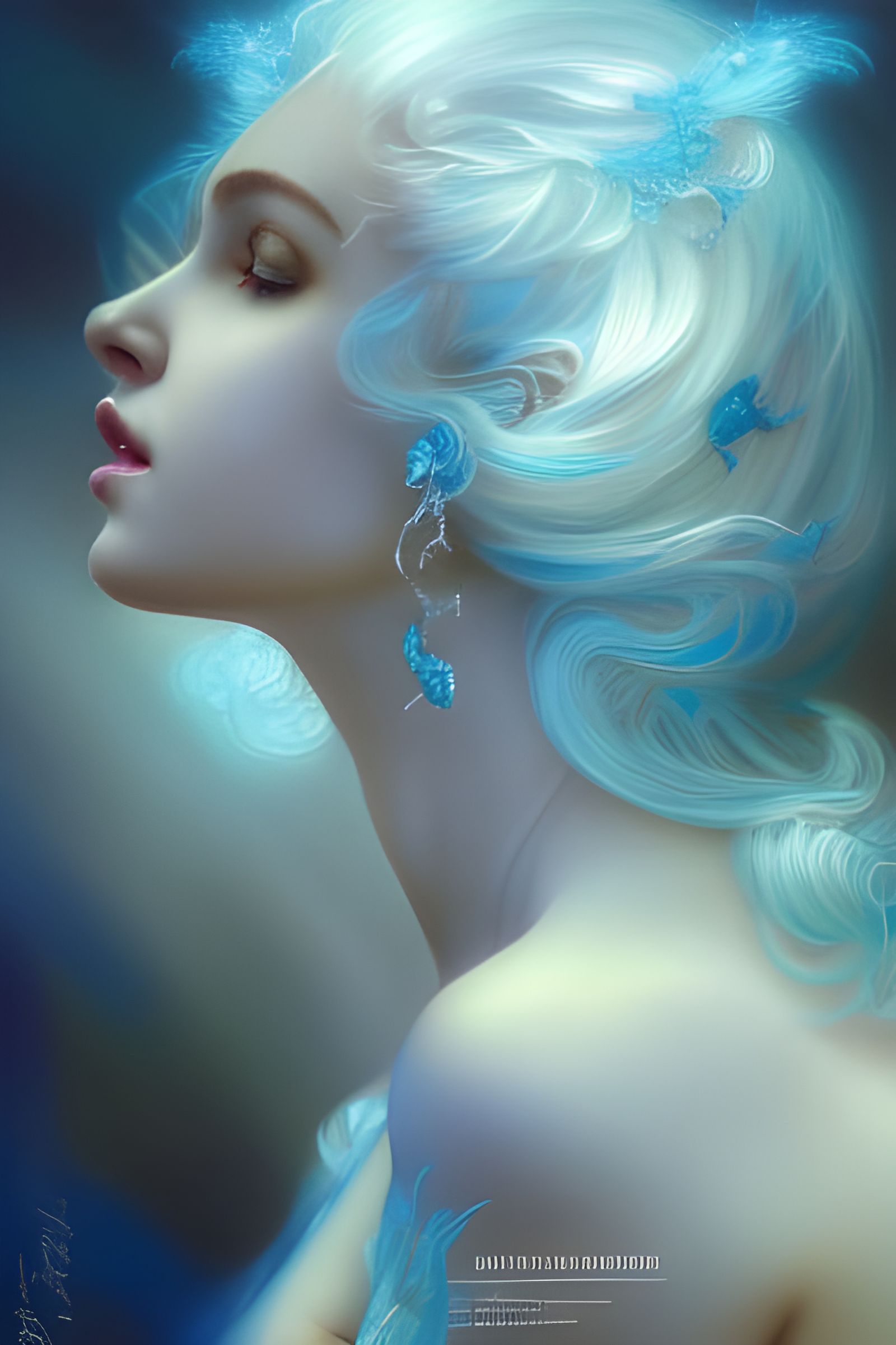 Intricate Aquamarine Portrait in Rococo Lighting