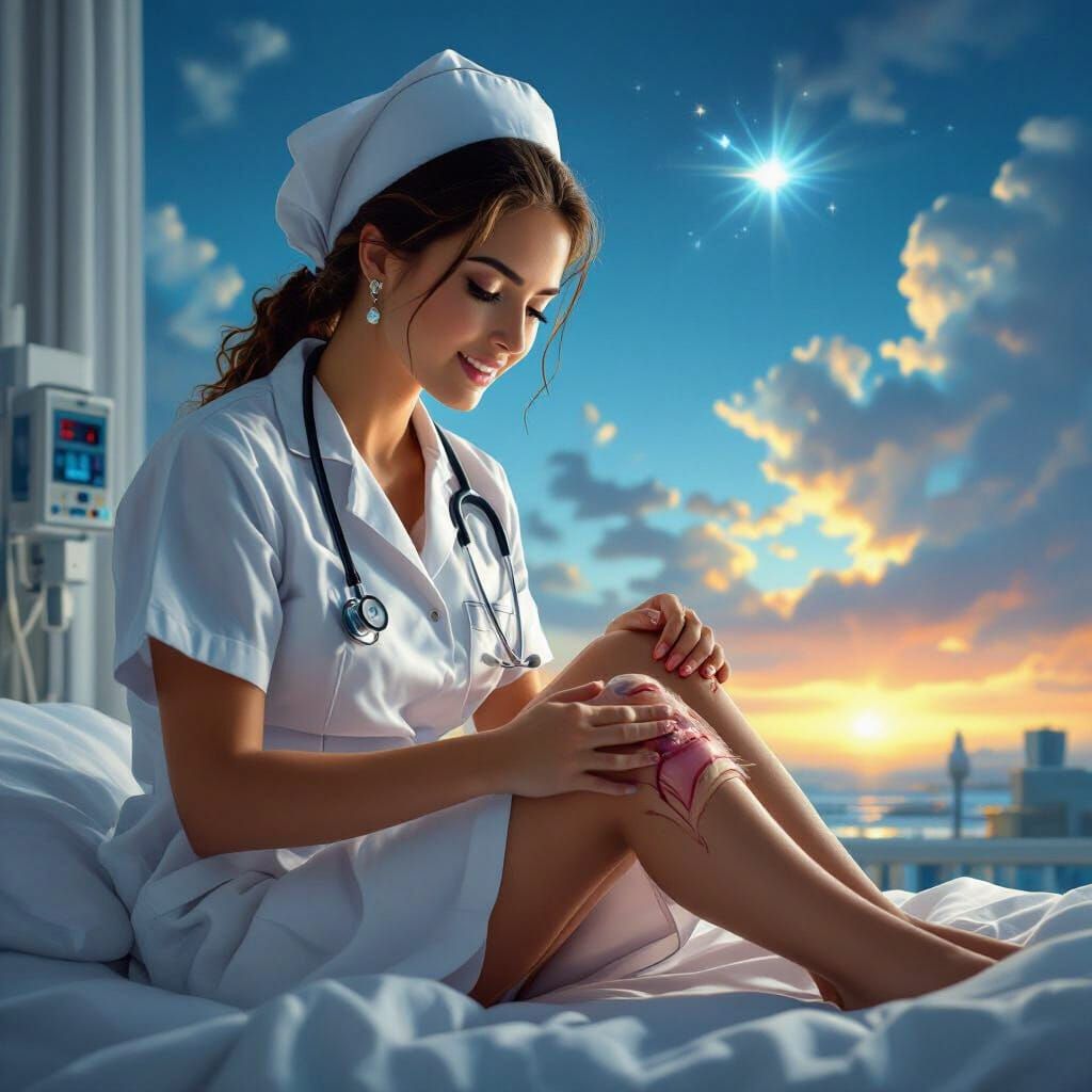 Nurse Examines Diabetic Foot in Hospital Setting