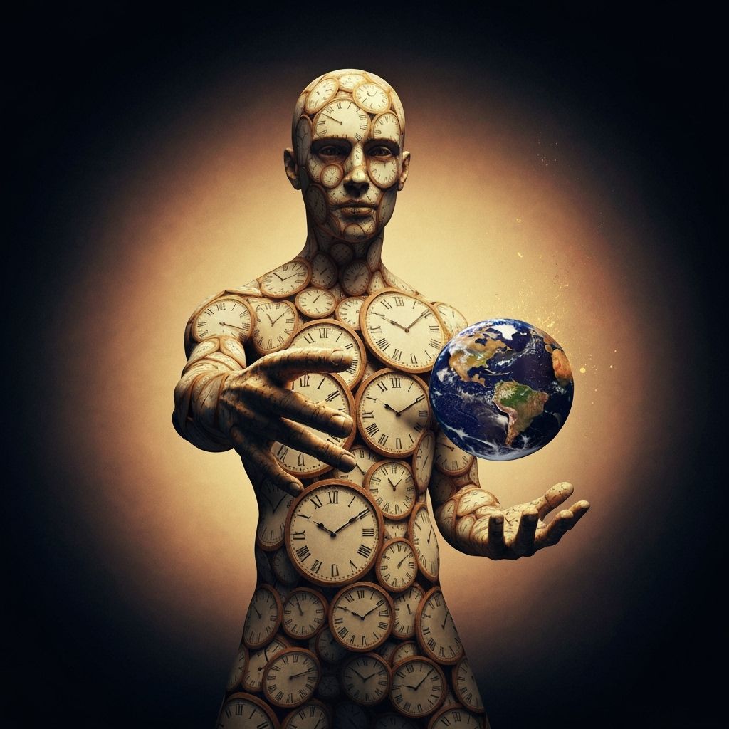 Clockwork Man Reaching for Camera, Holographic Earth