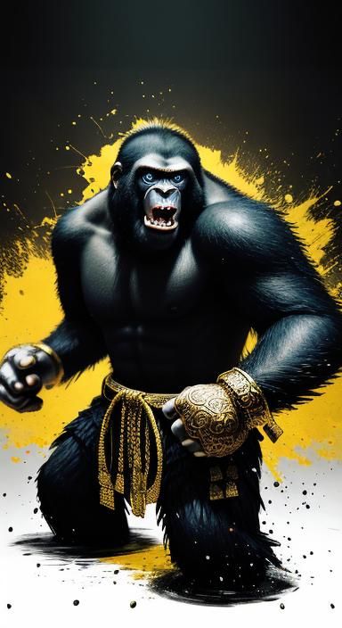 Hyperrealistic King Kong Splash Art Portrait