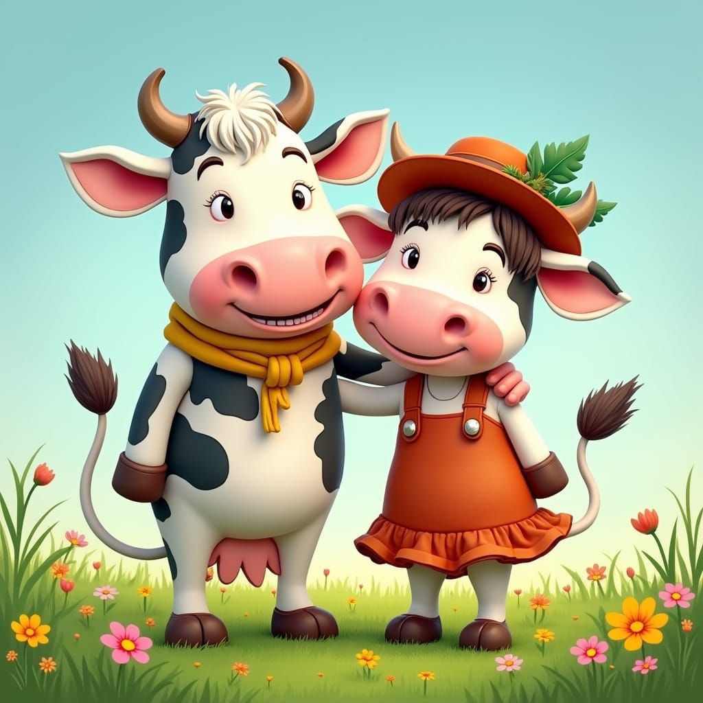 Cartoon Mr. and Mrs. Cow Illustration