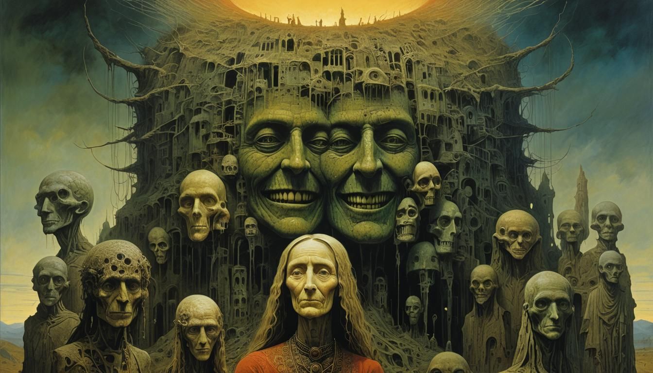 Surreal Grinning Hostess in Psychedelic Style