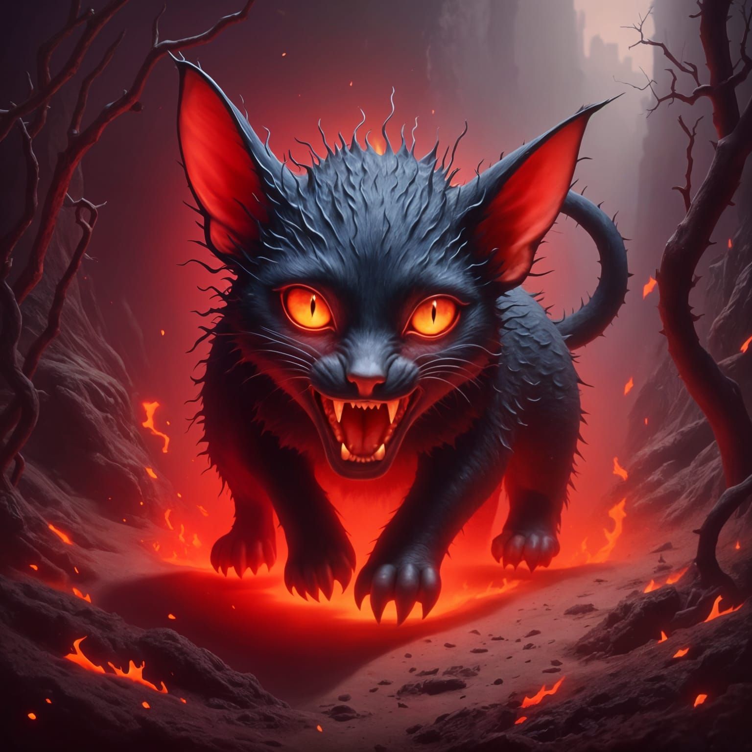 Surreal Feline from the Abyss Reveals Fiery Fury