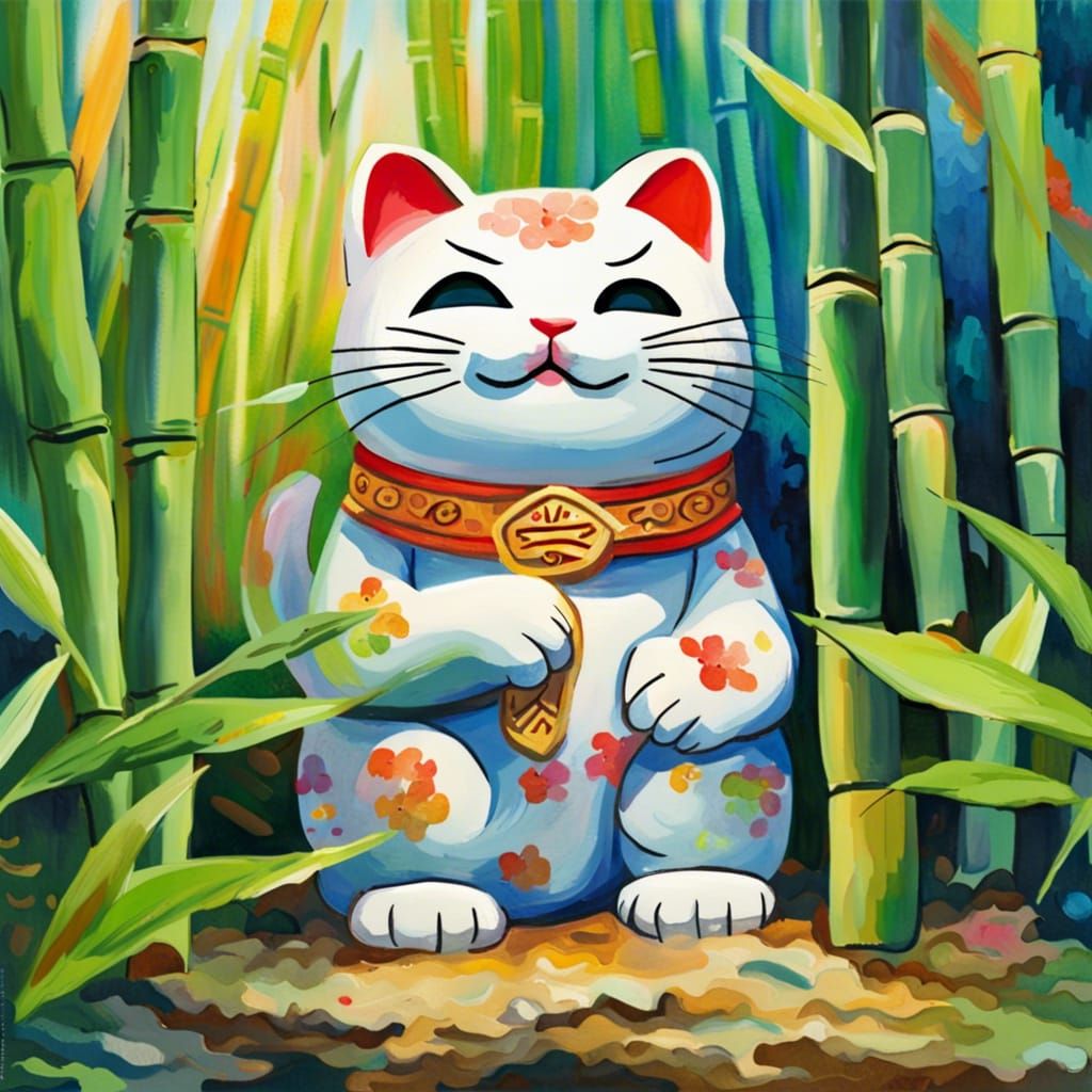 Maneki Neko in a bamboo forest