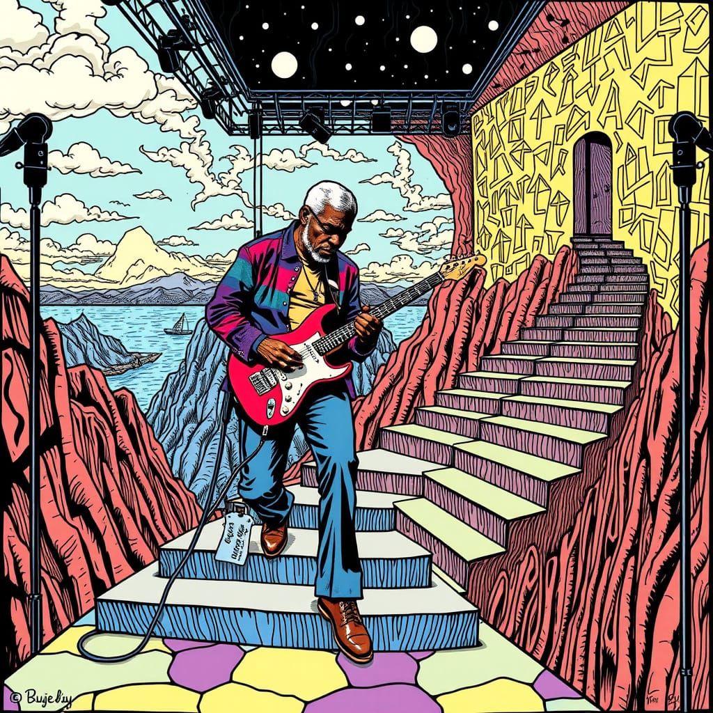 Buddy Guy Performs on Surreal Escher-Inspired Stage with Big...