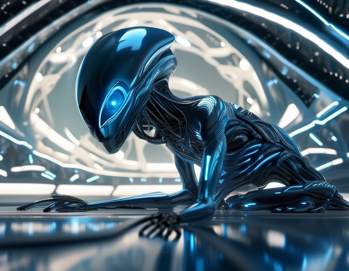 Alien Emerges from Spaceship on Barren Planet