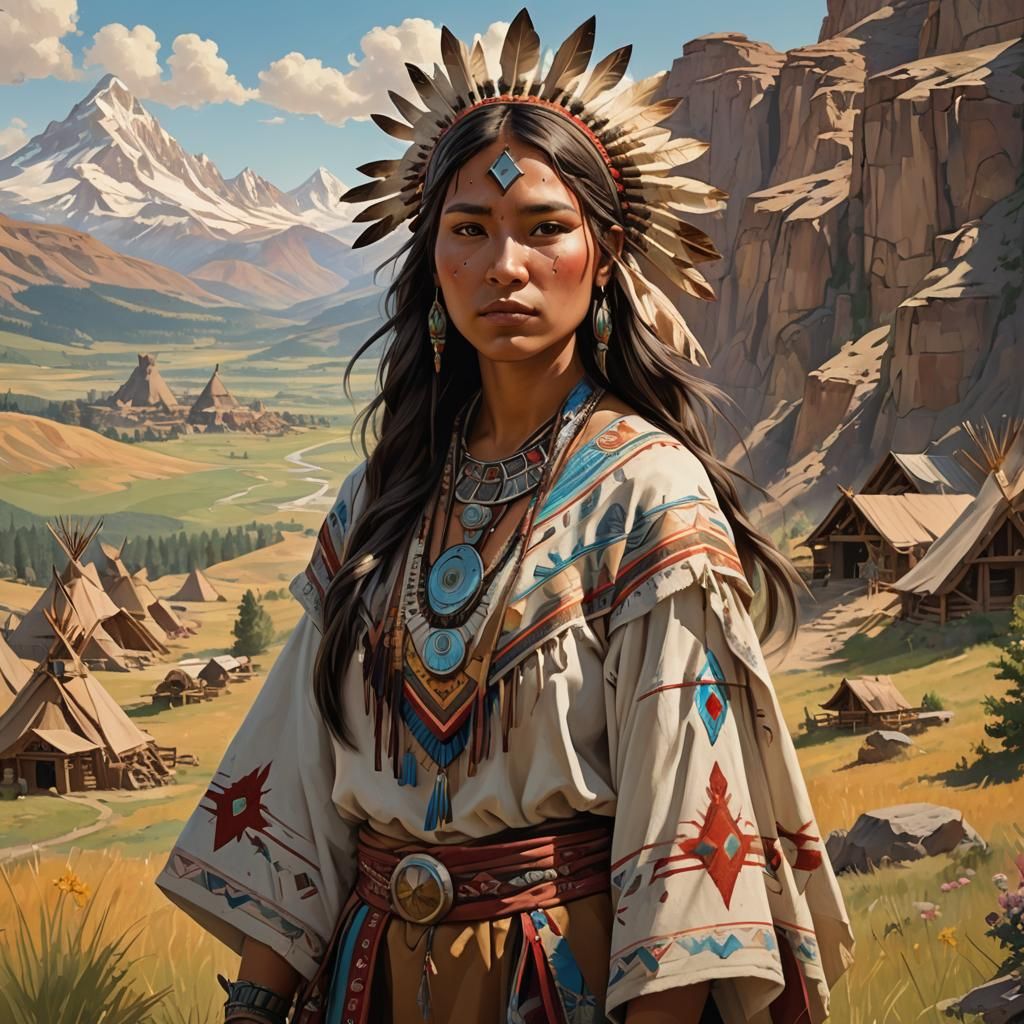 Native American Woman Portrait in Renaissance Style