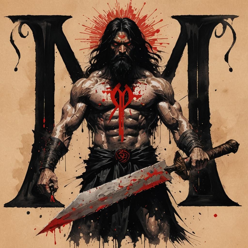 Surreal Ink Painting: Man with Calligraphy Letter